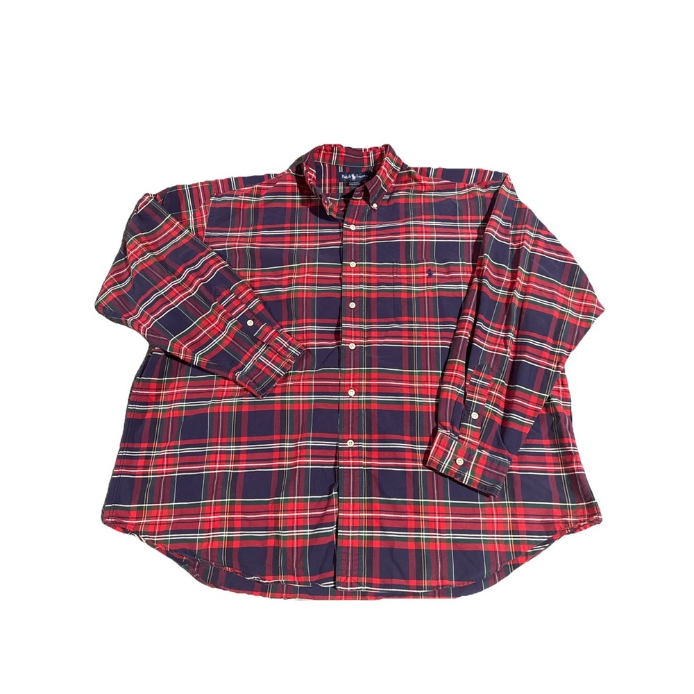 Vintage Ralph Lauren Shirt Mens XXL‎ TTG Red Plaid Big Shirt Oversized Button Up